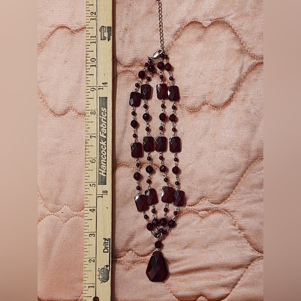 Antique Ruby Red Glass Drop Necklace - image 4